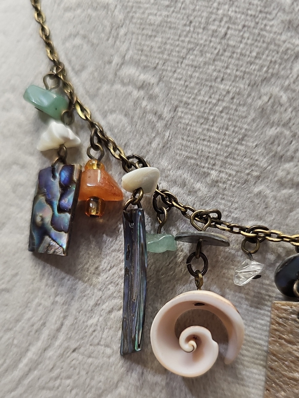 Boho Shell & Abalone Charm Necklace in Green and Brown - Picture 2 of 4